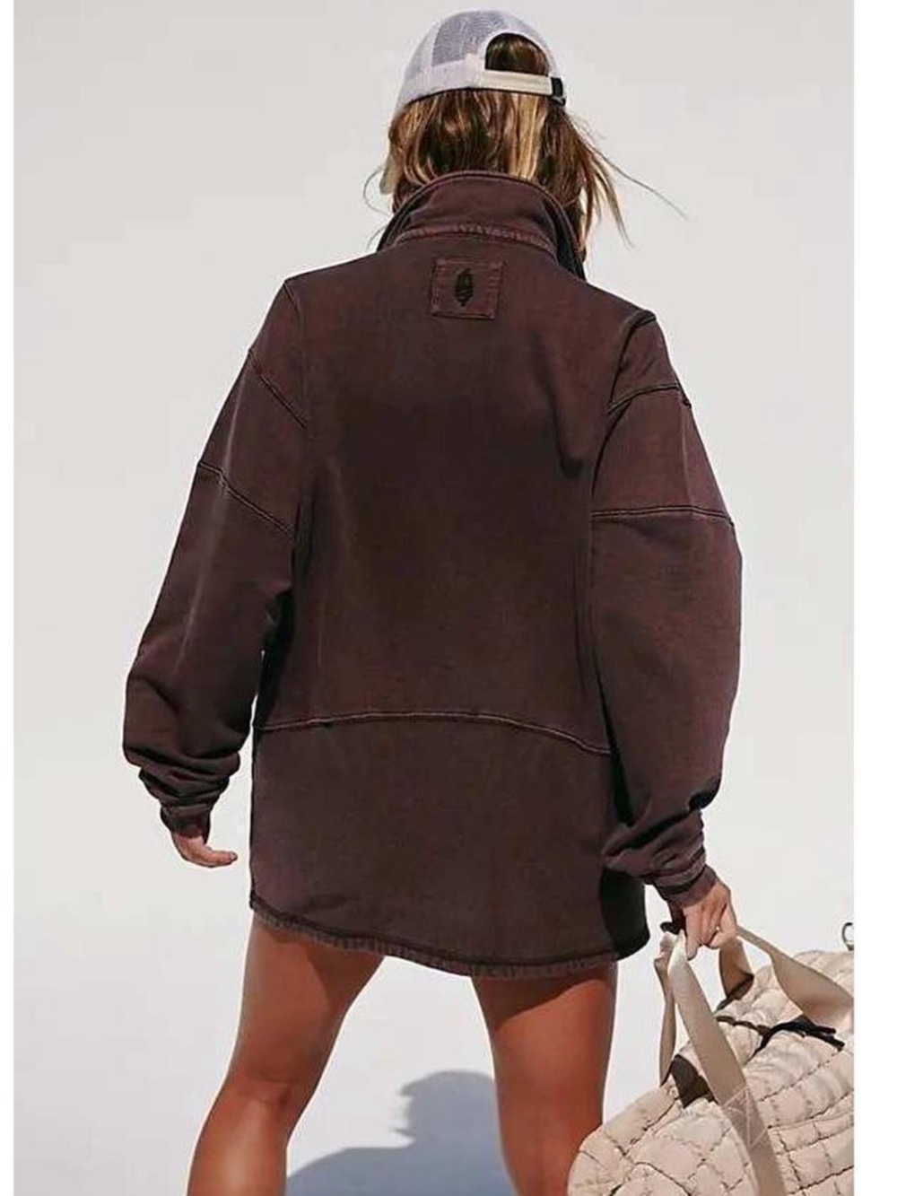 Free People Oversized Brown Pullover Collared Sweatshirt - Picture 2 of 8